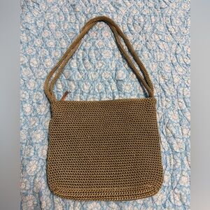 THE SAK moss green crocheted Shoulder Bag;classic